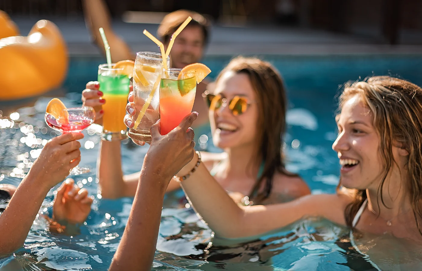 Group of friends on a bachelorette trip in the Caribbean
